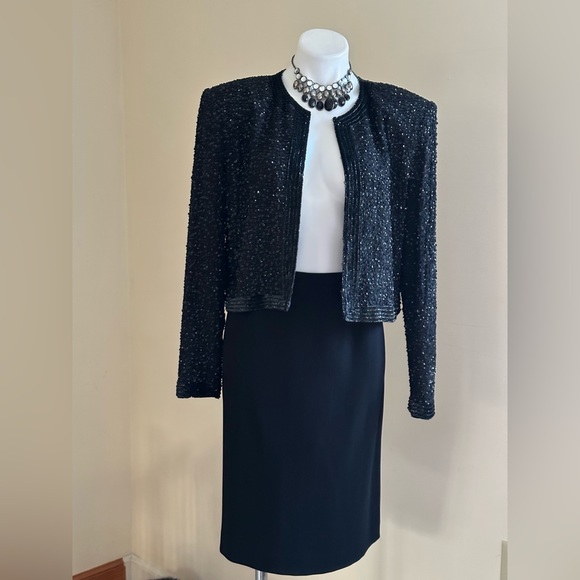 Niteline Della Roufogali Black Elegant Formal Beaded Sequence Hooks Closure SZ L - Picture 4 of 16